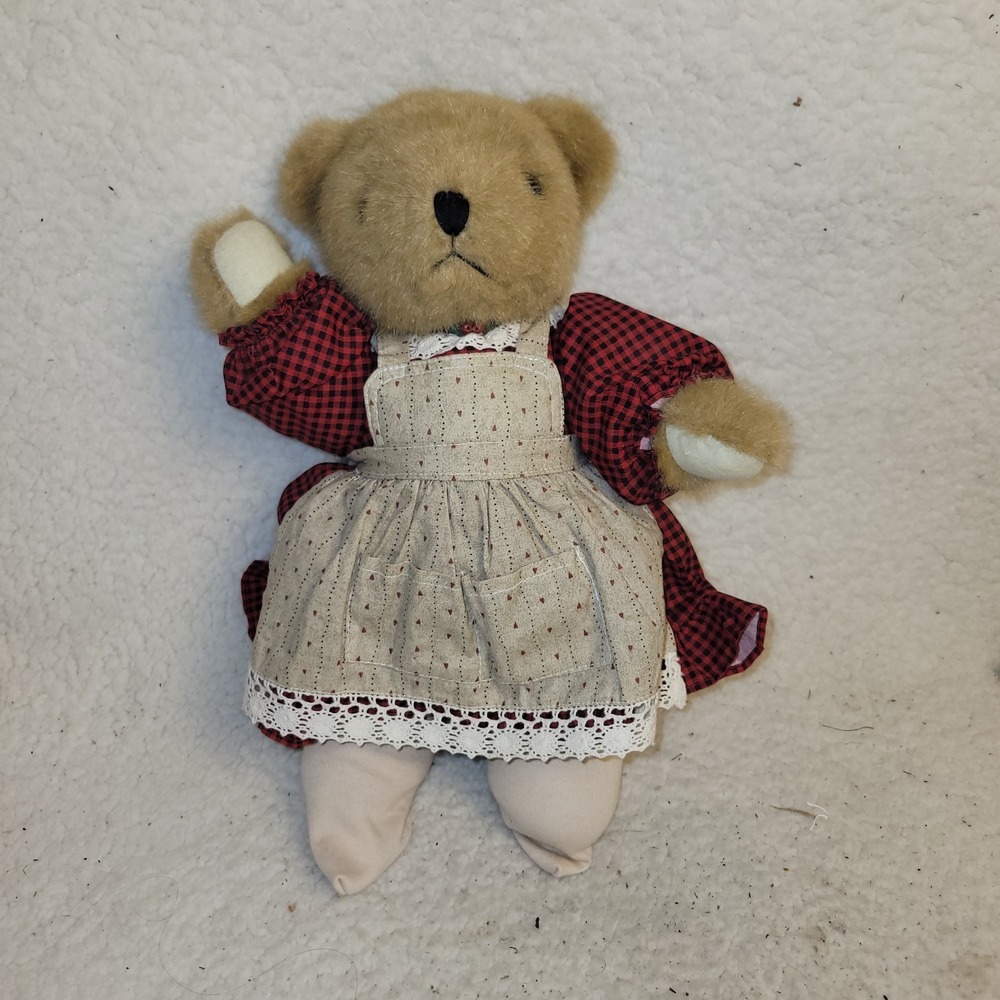 Vintage 1988 Tender Heart Treasures Ltd Teddy Bear Plush Red Gingham Apron Dress